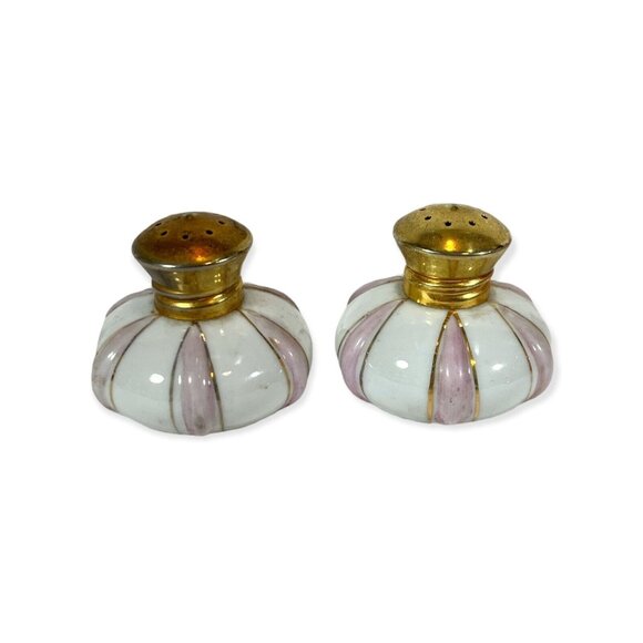 Vintage An Trice Gold Trimmed Porcelain Salt and Pepper Shakers - Picture 3 of 6